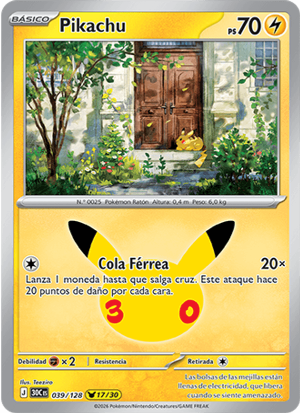 Pikachu 039 — 30 Jahre (Spanish Pokémon TCG card)