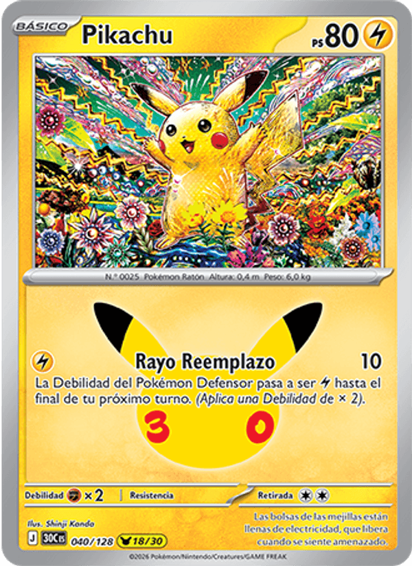 Pikachu 040 — 30 Jahre (Spanish Pokémon TCG card)