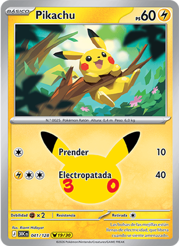 Pikachu 041 — 30 Jahre (Spanish Pokémon TCG card)