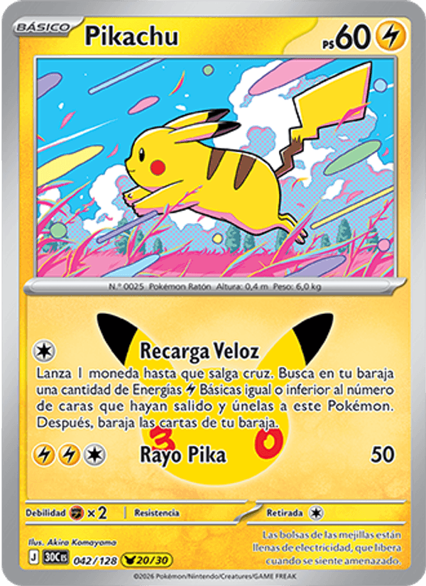 Pikachu 042 — 30 Jahre (Spanish Pokémon TCG card)
