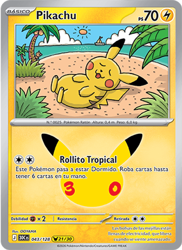Pikachu 043 — 30 Jahre (Spanish Pokémon TCG card)