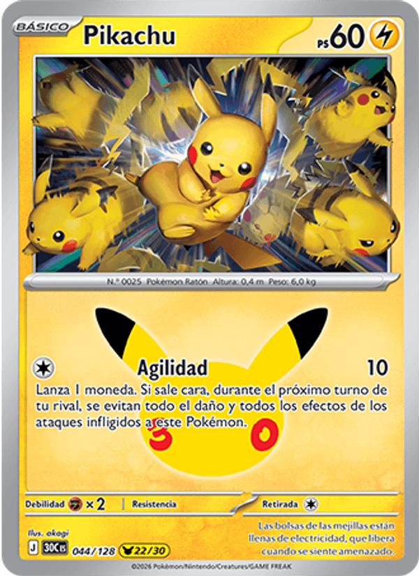 Pikachu 044 — 30 Jahre (Spanish Pokémon TCG card)