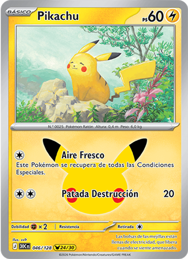 Pikachu 046 — 30 Jahre (Spanish Pokémon TCG card)