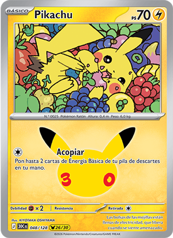 Pikachu 048 — 30 Jahre (Spanish Pokémon TCG card)