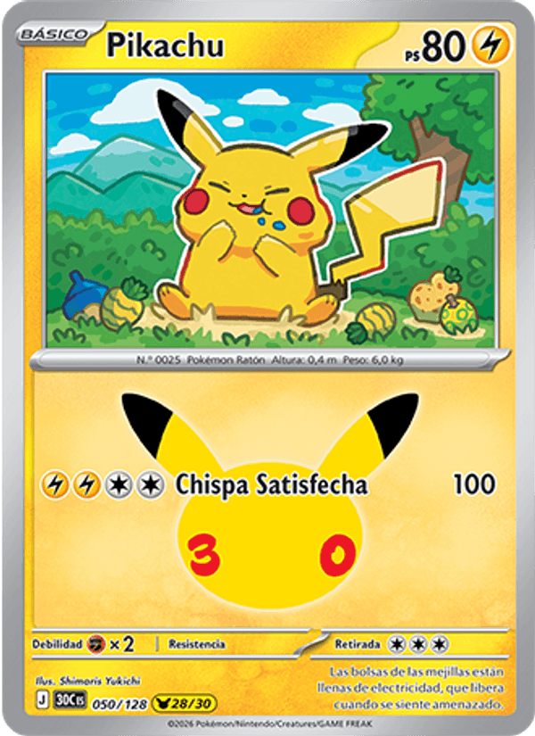 Pikachu 050 — 30 Jahre (Spanish Pokémon TCG card)
