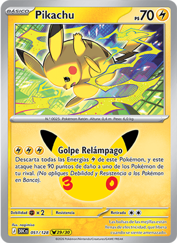 Pikachu 051 — 30 Jahre (Spanish Pokémon TCG card)