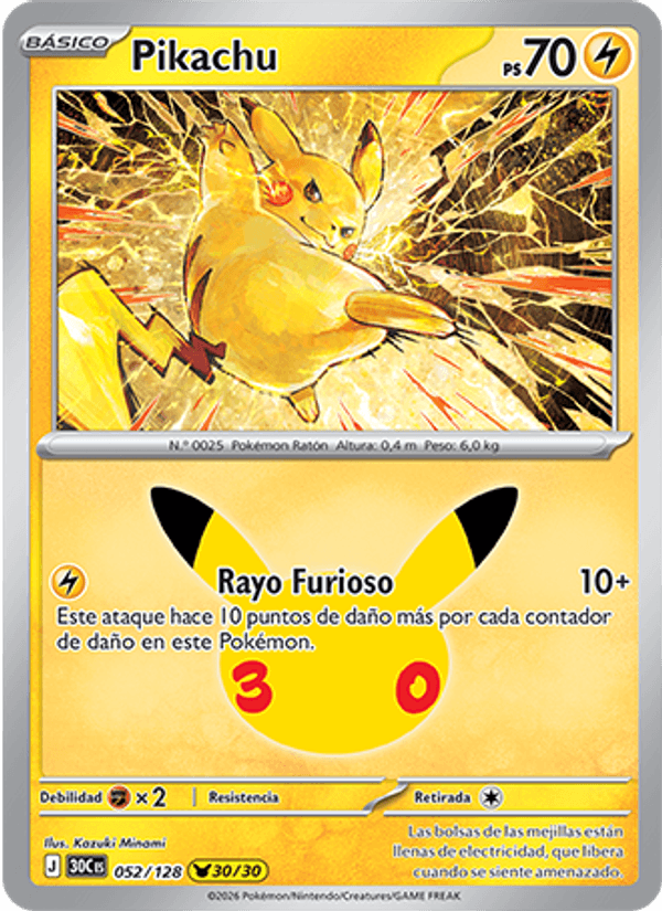 Pikachu 052 — 30 Jahre (Spanish Pokémon TCG card)