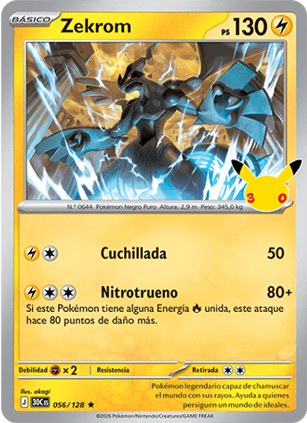 Zekrom 056 — 30 Jahre (Spanish Pokémon TCG card)
