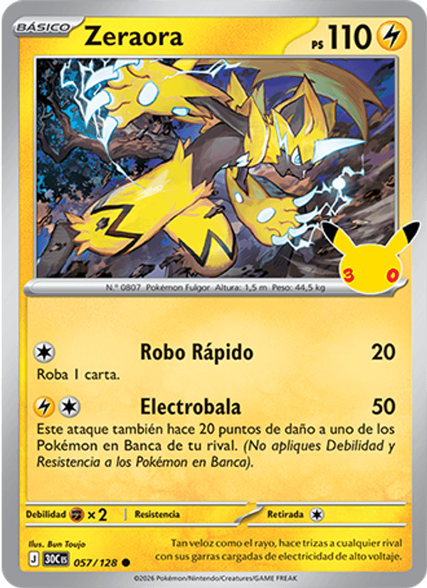 Zeraora 057 — 30 Jahre (Spanish Pokémon TCG card)