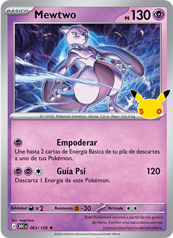 Mewtwo 063 — 30 Jahre (Spanish Pokémon TCG card)