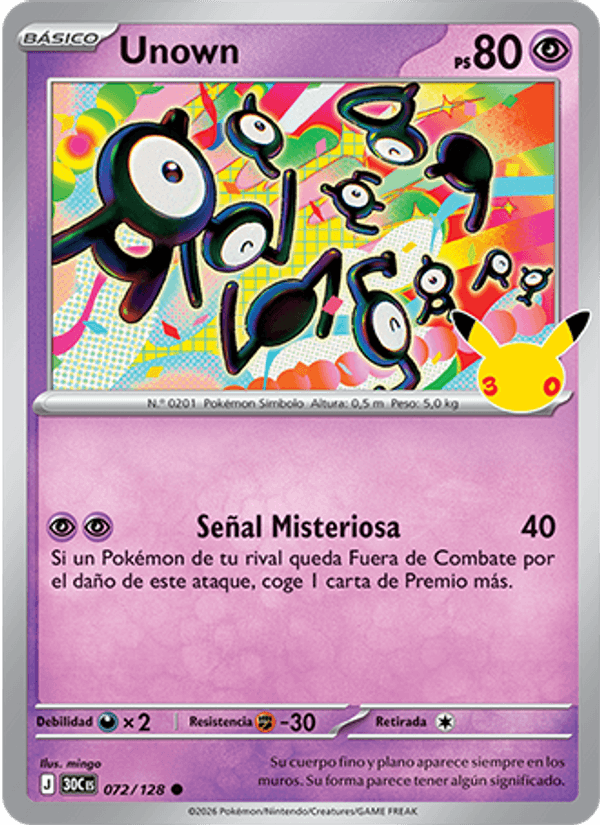 Unown 072 — 30 Jahre (Spanish Pokémon TCG card)