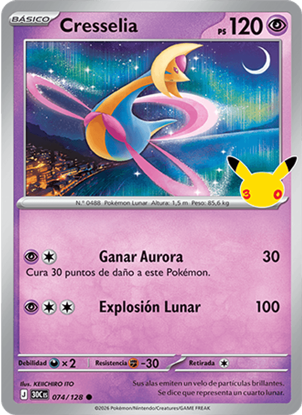 Cresselia 074 — 30 Jahre (Spanish Pokémon TCG card)