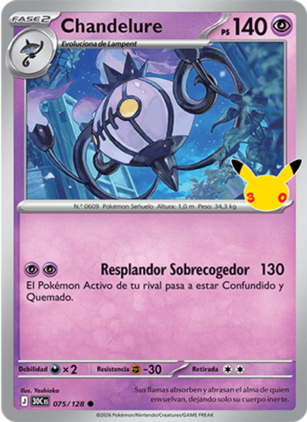 Chandelure 075 — 30 Jahre (Spanish Pokémon TCG card)
