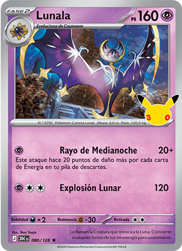 Lunala 080 — 30 Jahre (Spanish Pokémon TCG card)