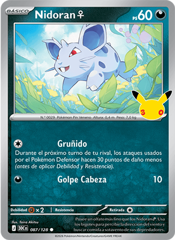 Nidoran♀ 087 — 30 Jahre (Spanish Pokémon TCG card)
