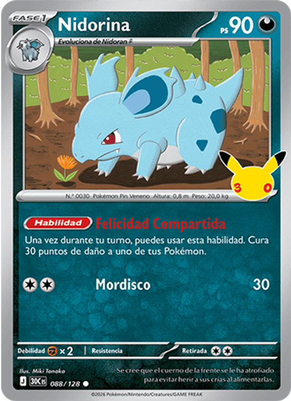 Nidorina 088 — 30 Jahre (Spanish Pokémon TCG card)