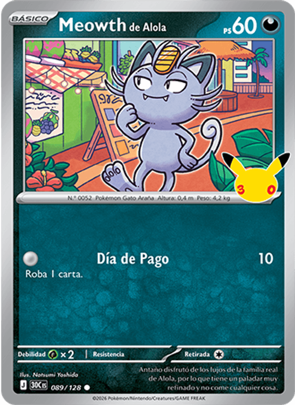Meowth de Alola 089 — 30 Jahre (Spanish Pokémon TCG card)