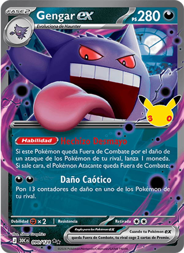 Gengar ex 090 — 30 Jahre (Spanish Pokémon TCG card)