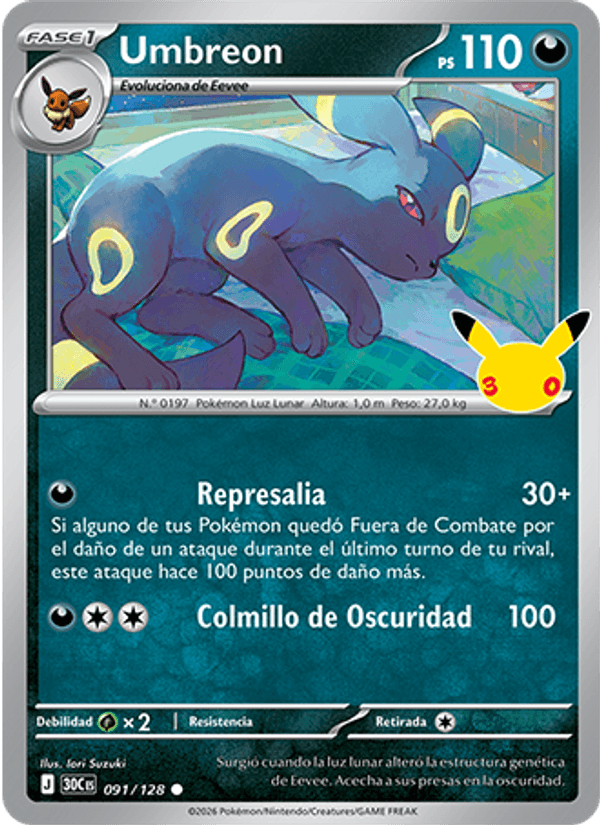 Umbreon 091 — 30 Jahre (Spanish Pokémon TCG card)