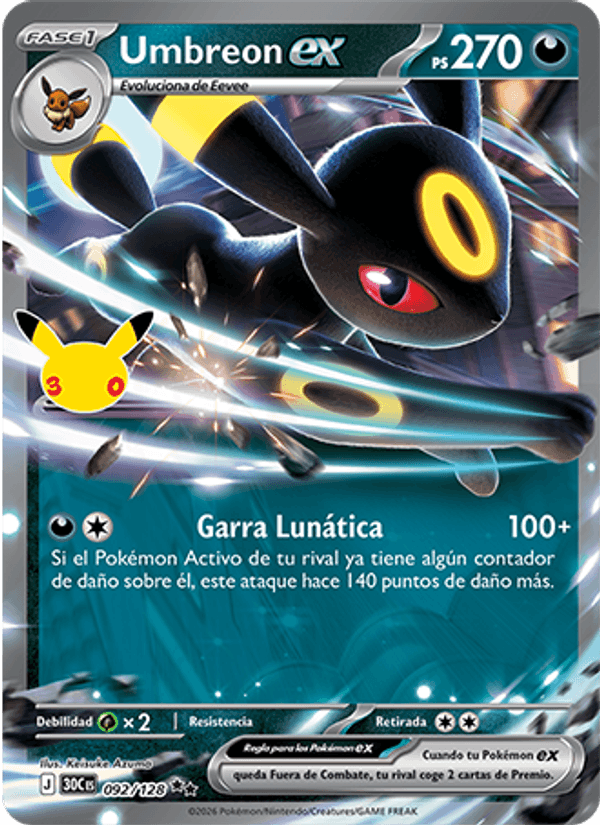 Umbreon ex 092 — 30 Jahre (Spanish Pokémon TCG card)
