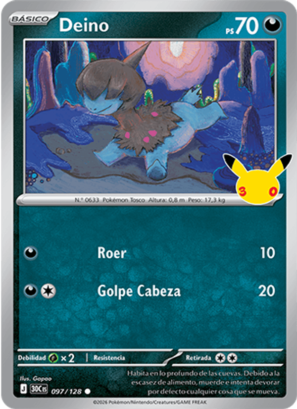 Deino 097 — 30 Jahre (Spanish Pokémon TCG card)