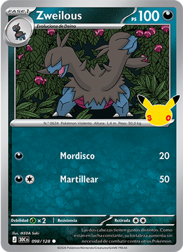 Zweilous 098 — 30 Jahre (Spanish Pokémon TCG card)