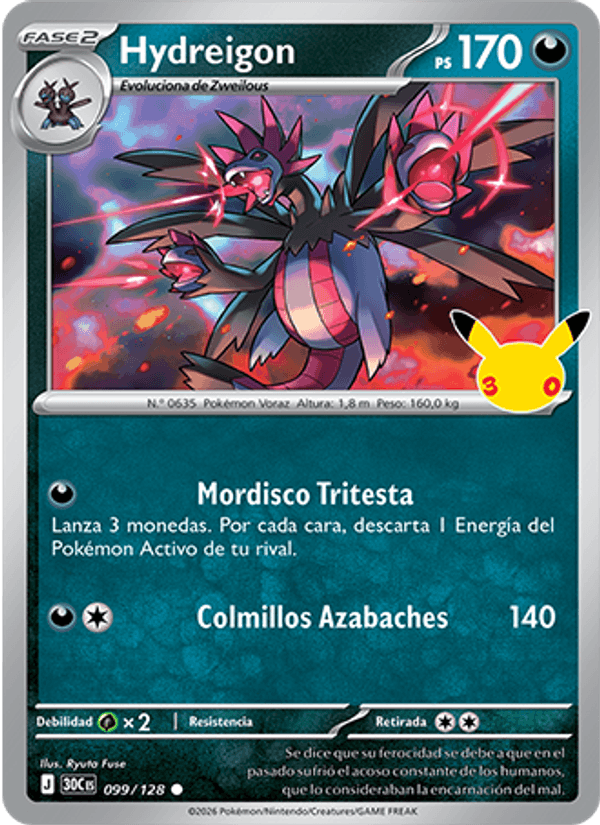 Hydreigon 099 — 30 Jahre (Spanish Pokémon TCG card)