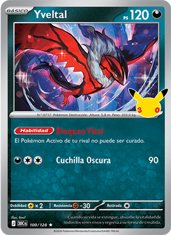 Yveltal 100 — 30 Jahre (Spanish Pokémon TCG card)