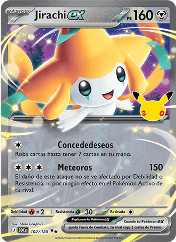 Jirachi ex 102 — 30 Jahre (Spanish Pokémon TCG card)