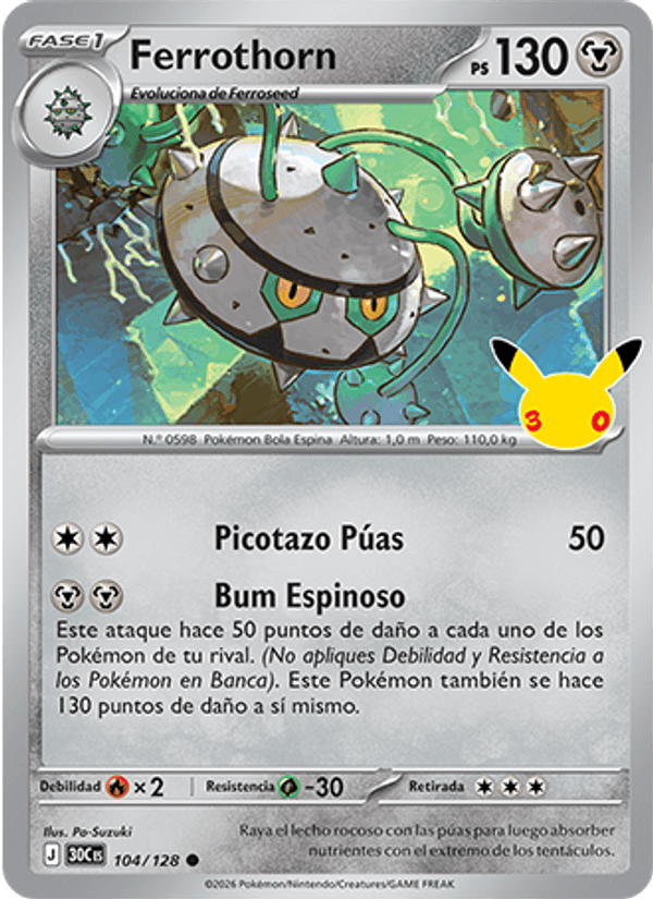 Ferrothorn 104 — 30 Jahre (Spanish Pokémon TCG card)