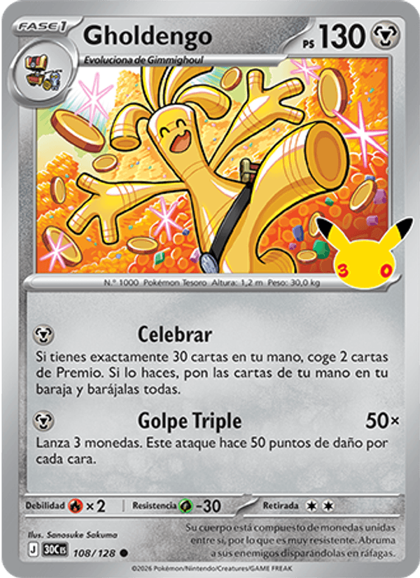 Gholdengo 108 — 30 Jahre (Spanish Pokémon TCG card)