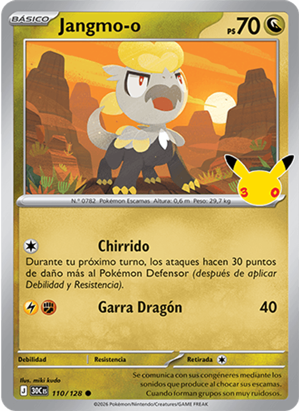 Jangmo-o 110 — 30 Jahre (Spanish Pokémon TCG card)