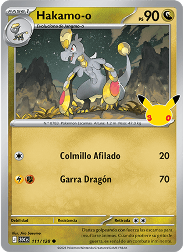 Hakamo-o 111 — 30 Jahre (Spanish Pokémon TCG card)