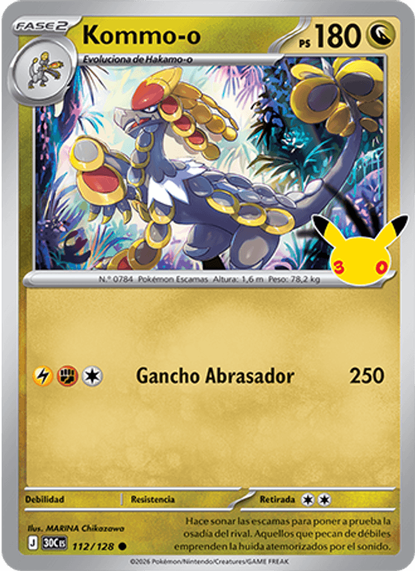 Kommo-o 112 — 30 Jahre (Spanish Pokémon TCG card)