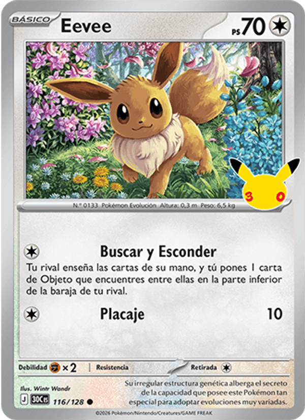 Eevee 116 — 30 Jahre (Spanish Pokémon TCG card)