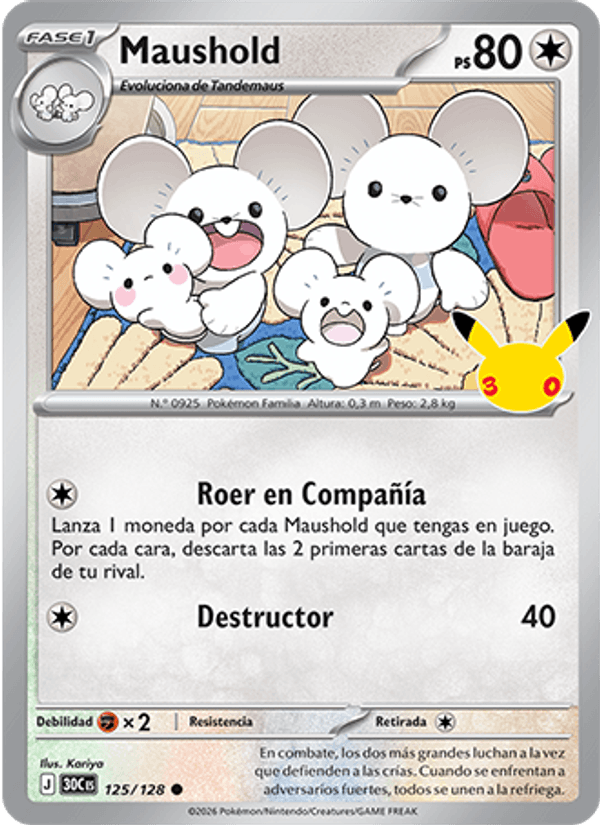 Maushold 125 — 30 Jahre (Spanish Pokémon TCG card)