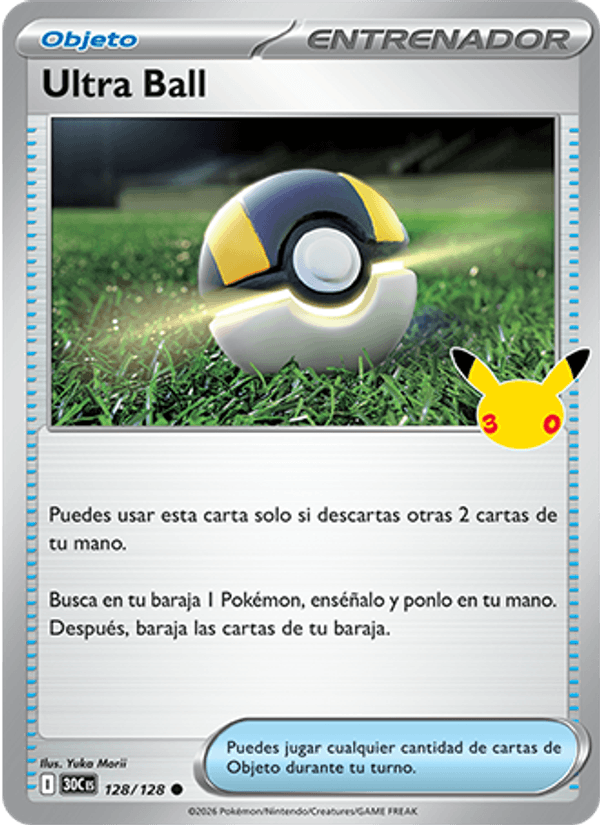 Ultra Ball 128 — 30 Jahre (Spanish Pokémon TCG card)
