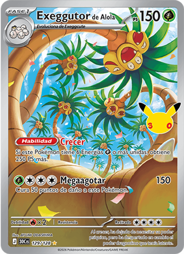 Exeggutor de Alola 129 — 30 Jahre (Spanish Pokémon TCG card)