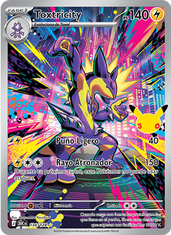Toxtricity 134 — 30 Jahre (Spanish Pokémon TCG card)