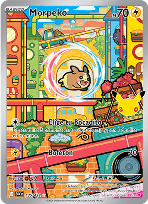 Morpeko 135 — 30 Jahre (Spanish Pokémon TCG card)