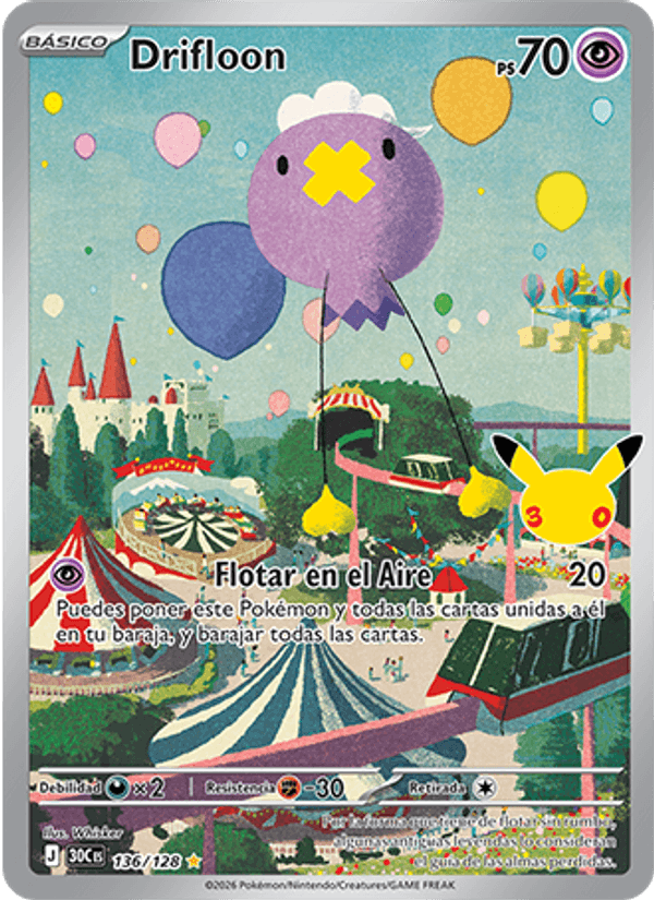 Drifloon 136 — 30 Jahre (Spanish Pokémon TCG card)