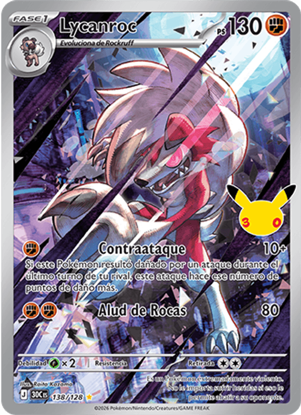 Lycanroc 138 — 30 Jahre (Spanish Pokémon TCG card)