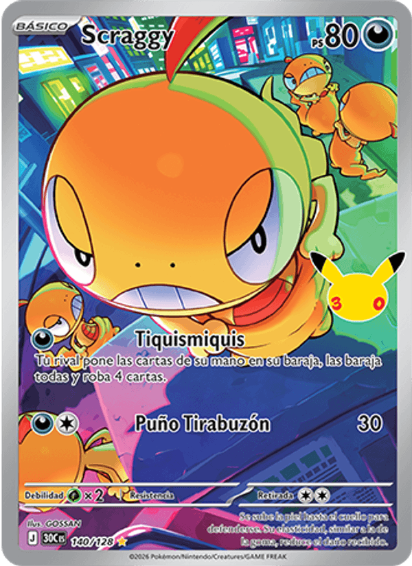 Scraggy 140 — 30 Jahre (Spanish Pokémon TCG card)