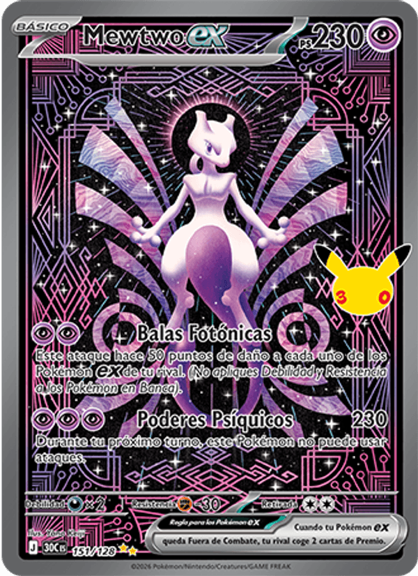 Mewtwo ex 151 — 30 Jahre (Spanish Pokémon TCG card)