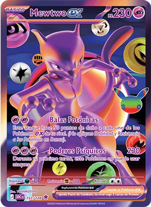 Mewtwo ex 157 — 30 Jahre (Spanish Pokémon TCG card)