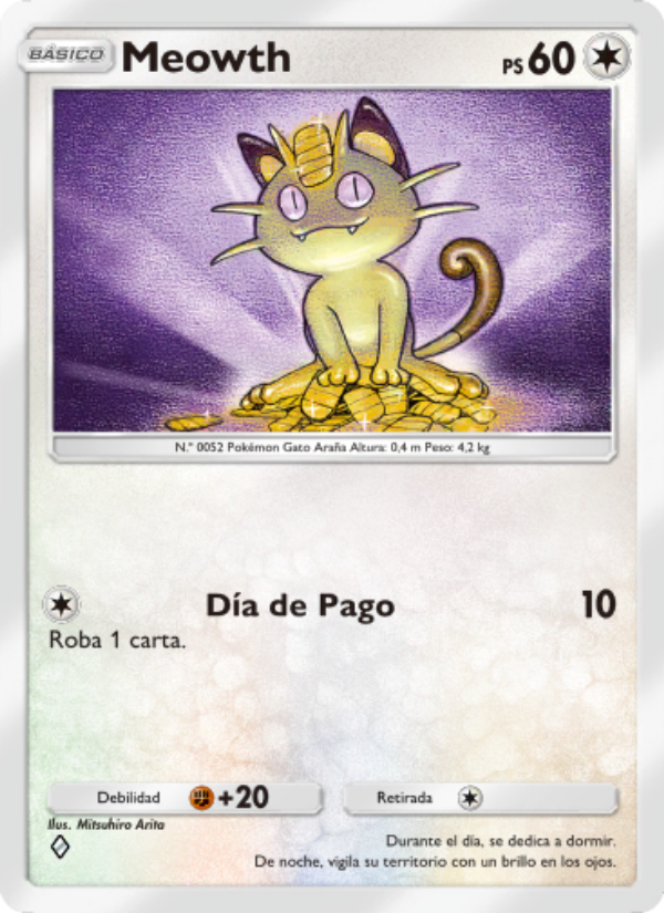 Meowth 196 — Genetic Apex (Spanish Pokémon TCG card)