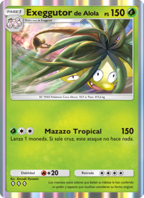 Exeggutorde Alola 002 — Celestial Guardians (Spanish Pokémon TCG card)