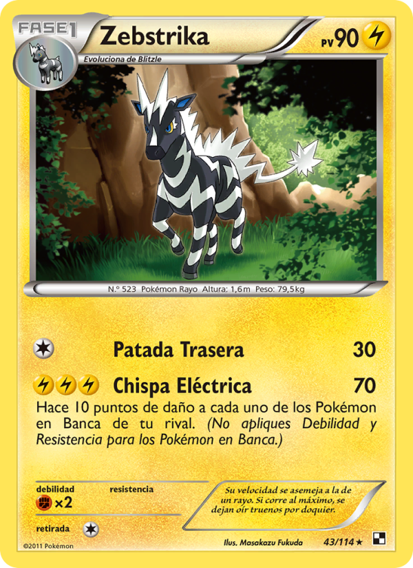 Zebstrika 43 — Black & White (Spanish Pokémon TCG card)