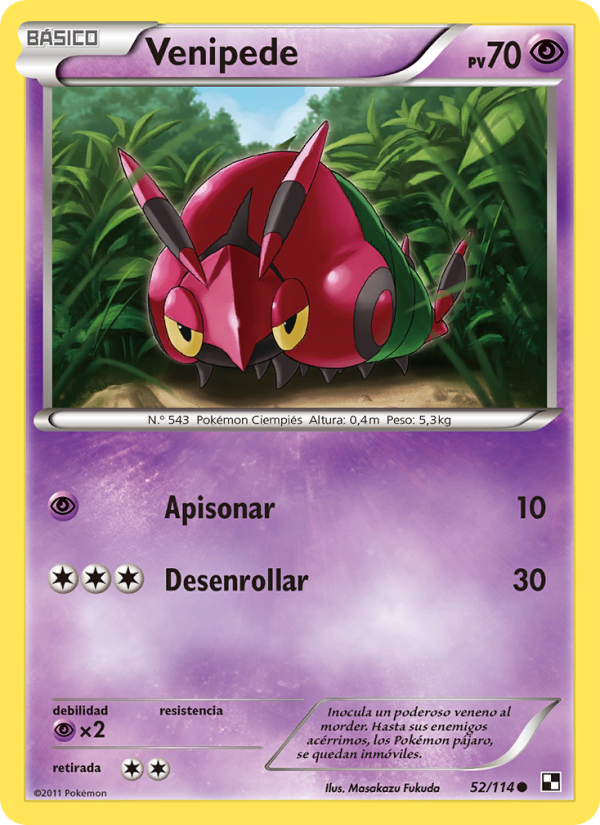 Venipede 52 — Black & White (Spanish Pokémon TCG card)