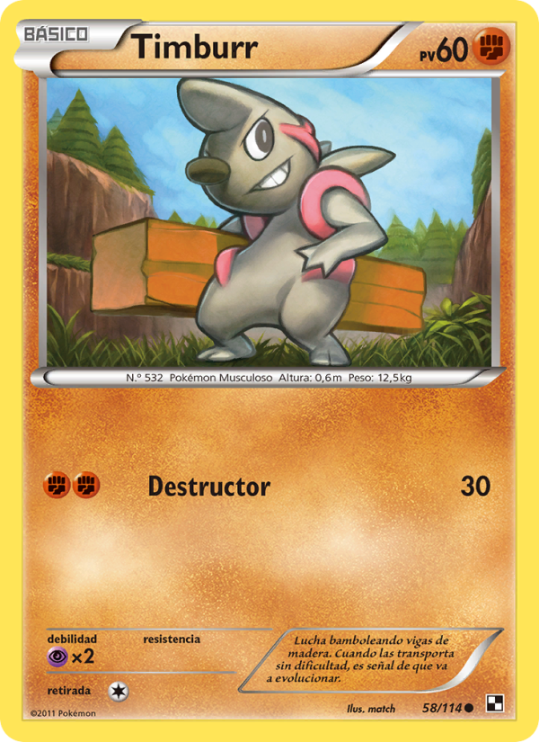 Timburr 58 — Black & White (Spanish Pokémon TCG card)
